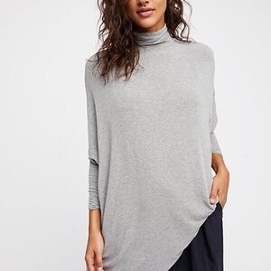FREE PEOPLE - WE THE FREE TERRY TURTLENECK BATWING SLEEVE TEE HEATHER GREY